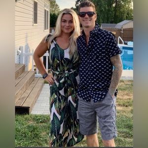 Palm fronds jumpsuit. Shin length